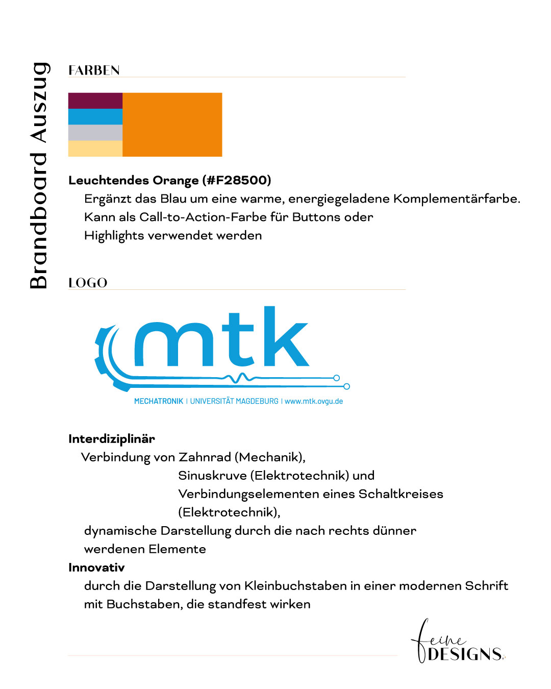 Auszug des Brandboards für die Corporate Identity des Lehrstuhls Mechatronik an der Universität