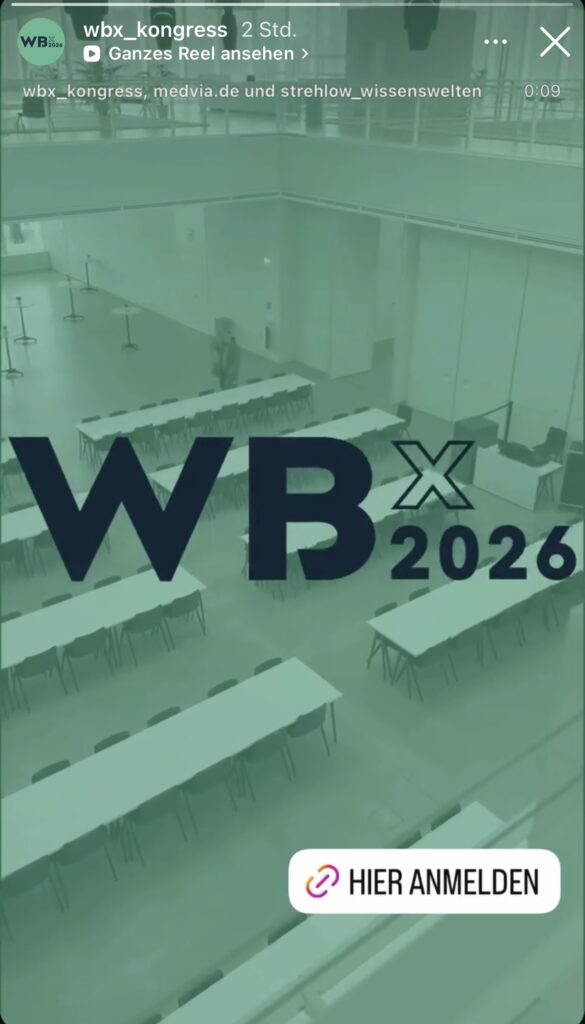 Logo oder Marke, Beispiel Marke WBX 2026 als Instargam Story